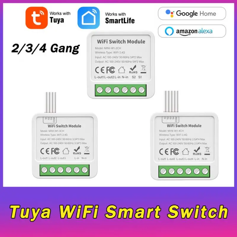 

Tuya Wifi / EWeLink 16A Mini Smart Switch 2/3/4 Gang Support 2-way Control With Smart Life Alexa Google Home Alice Smart Life