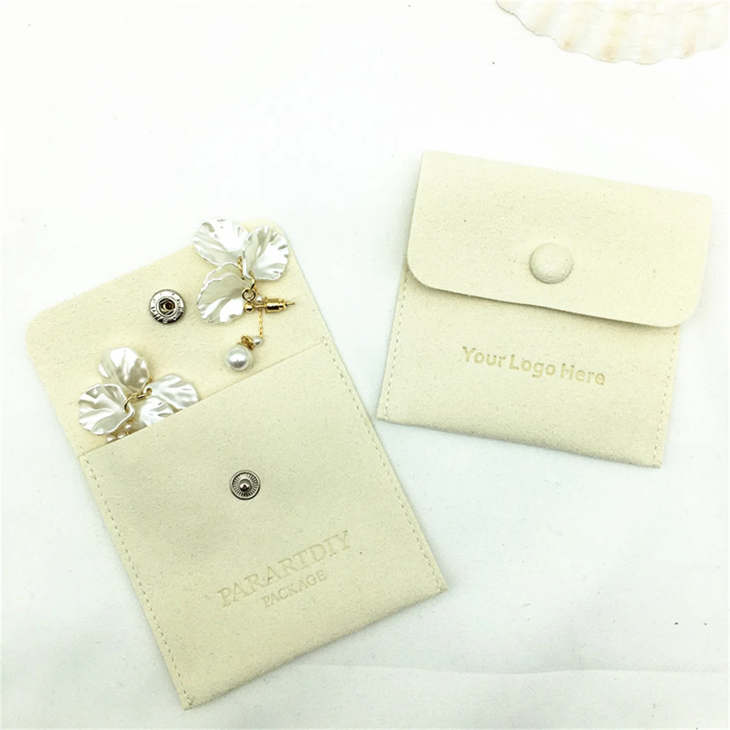 50pcs Blue custom jewelry package supplies personalize logo pouch bag printed small necklace packaging bag with button wholesale