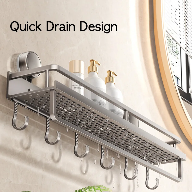 Suction Cup Mount Bathroom Shelf with Towel Holder Removable Hooks No Drill Hanging Bath Room Basket Shampoo Storage Rack Tray storage rack bathroom shelf shower shelf bathroom storage shelf storage shelf bathroom accessories shower rack bathroom corner shelf shampoo rack floating shelves
