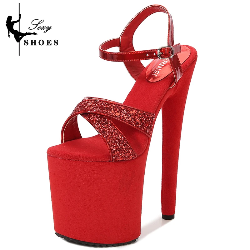 8Inch/20cm Women Sandals Platform High Heels Pole Dance Shoes Cross Belt Glitter Upper for Party Club Stripper Heels Sandalias