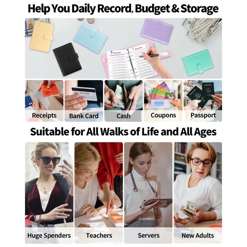 budget binder A6 PU leather budget binder with cash envelopes pockets zip small French budget pouch binder for saving money planner organizer