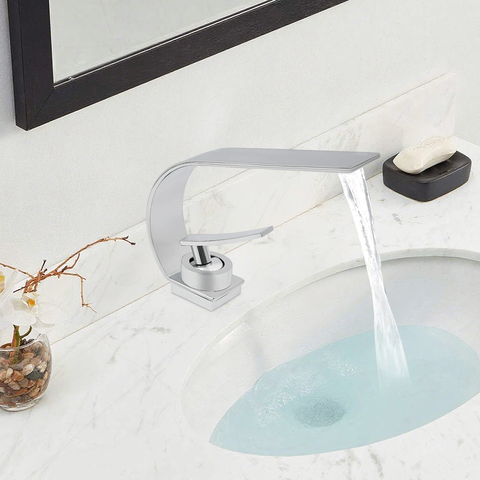 Rostbeständiger, moderner Badezimmer-Wasserhahn, glatte Kanten, tropfsicherer Einhebelmischer für Familien/Hotels/Gästehäuser – Detail 6