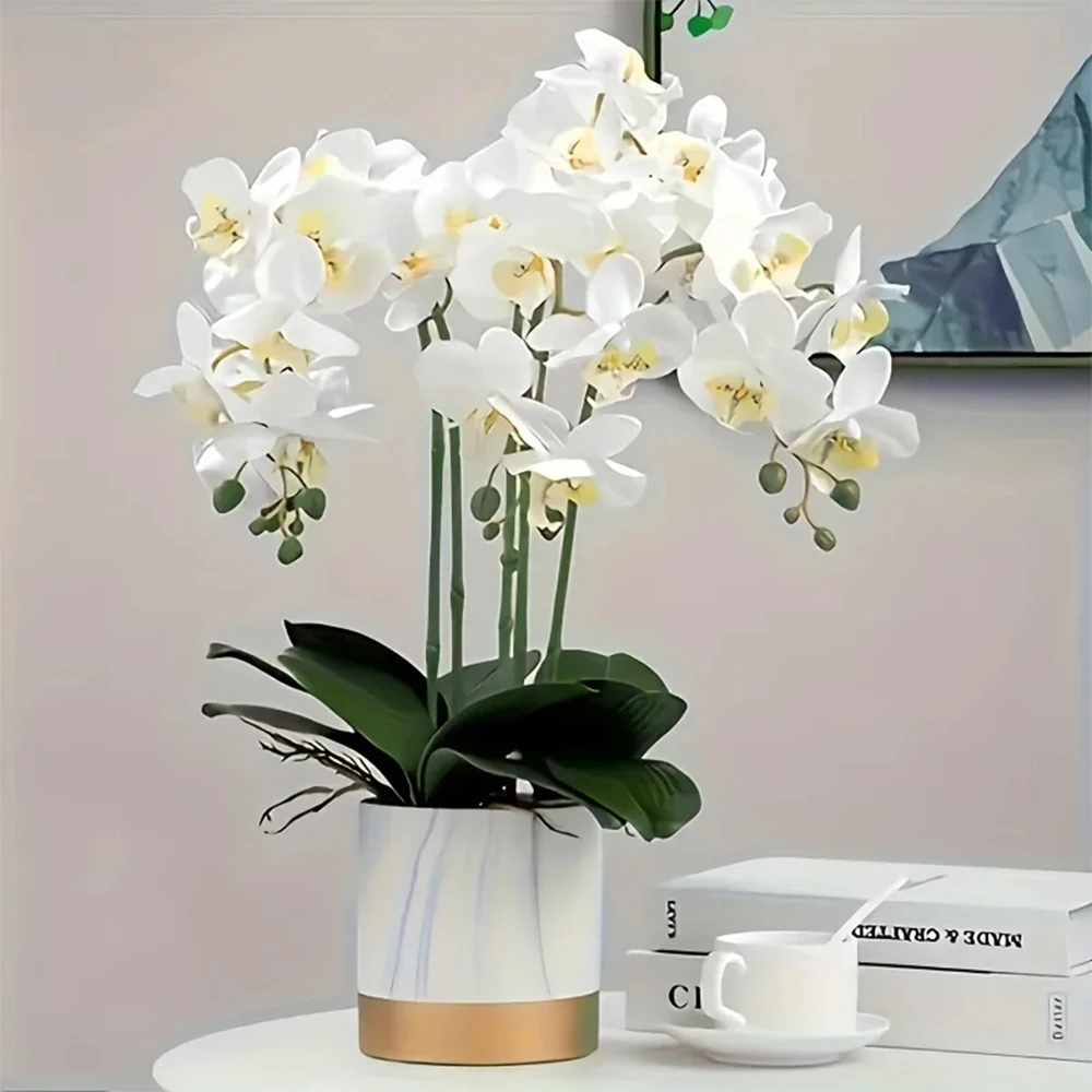 Artificial Flowers 2PCS Orchid Set Real Touch 69cm Tall 9 Heads Fake Phalaenopsis Flower Vase Fillers Home Wedding Indoor Decor