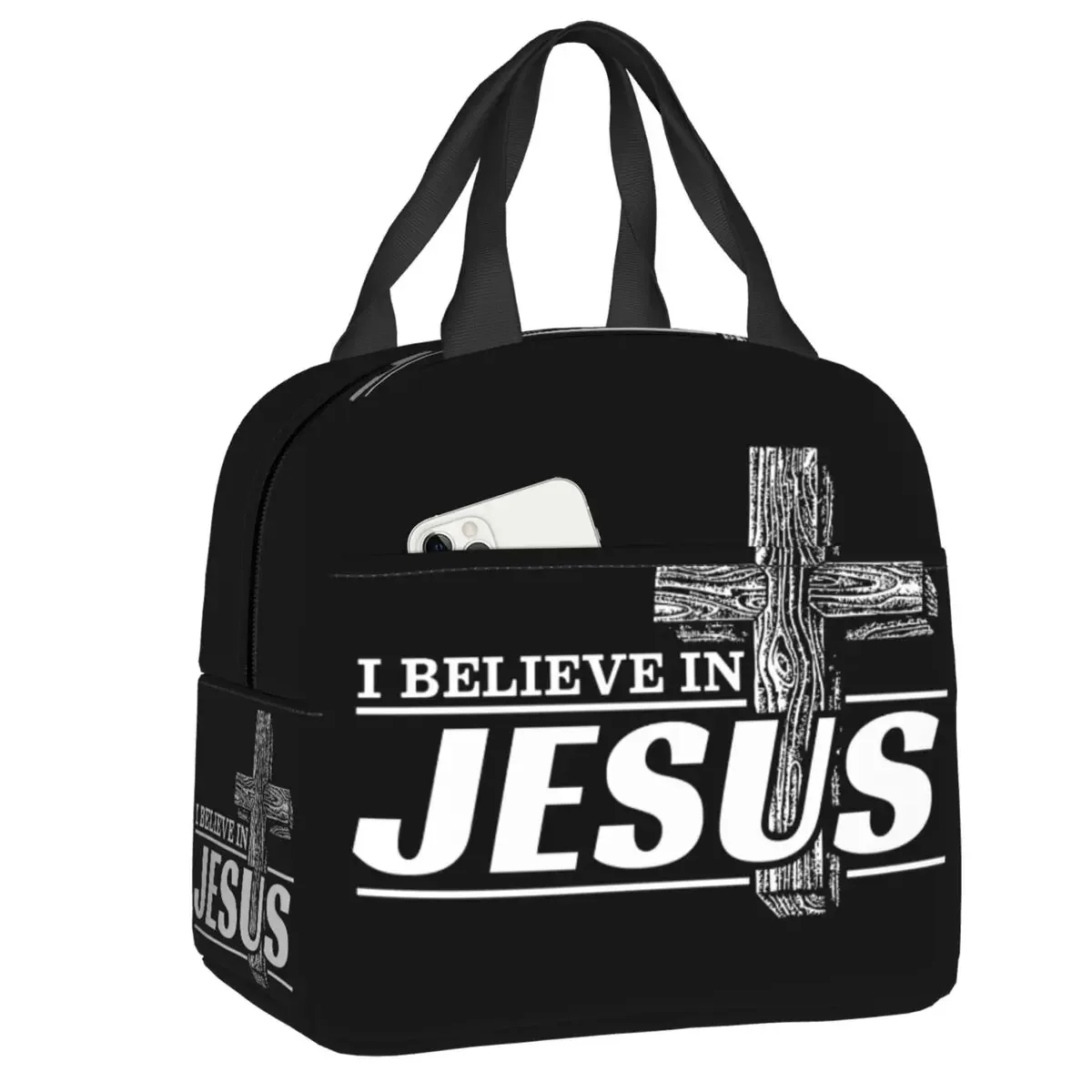 

I Believe In Jesus Christ Lunch Bag Women Thermal Cooler Warm Insulated Cristianity Faith Lunch Box for Kids School Food Bags