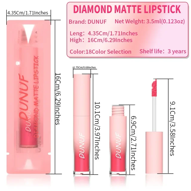 18 Color Sexy Red Diamond Glitter Lip Gloss Metallic Waterproof Long Lasting Matte Shimmer Liquid Lipstick Women Makeup Cosmetic