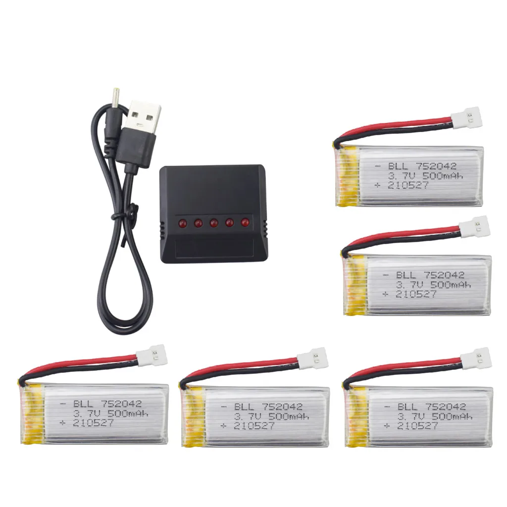 

3.7V 500mAh Lithium Battery + 5-in-1 Charger For Hubsan H107C H107D U816A V252 F180 F180CK HS170 SYMA X5C X5SW X5SC S5C RC Drone