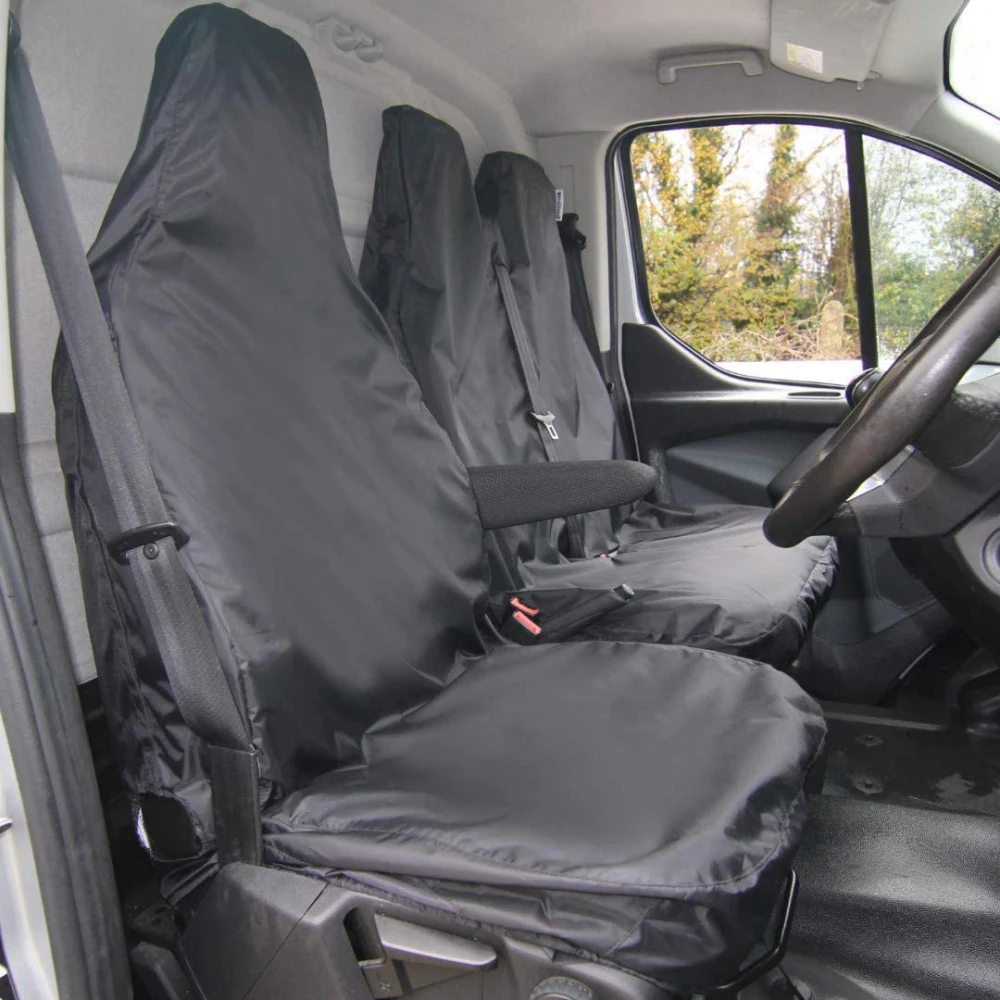 Maßge schneiderte wasserdichte Hochleistungs-Sitzbezüge für den Ford Transit Custom Van ab 2013 | Fahrer & Doppelset, schwarz – Detail 1