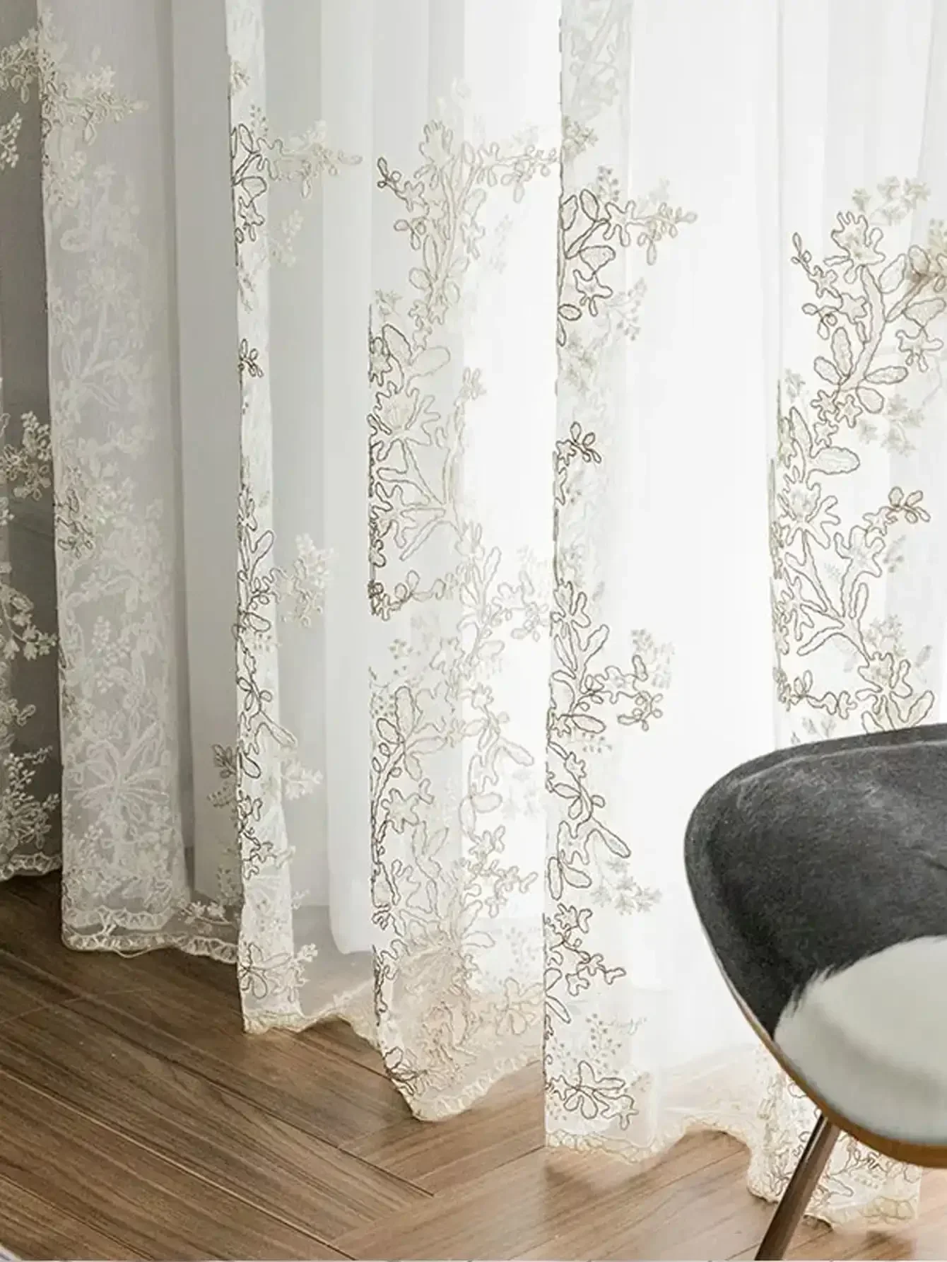 Embroidered Beautiful Princess Gauze Curtain 1PC Curtains for Living Room  Curtains for Bedroom 2