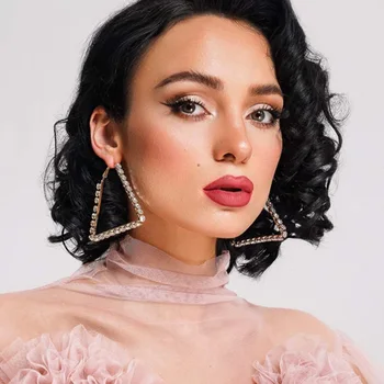 Stonefans Simple Oversize Triangle Earrings Rhinestone Jewelry for Women 2024 New Exaggerate Large Hoop Earrings Accessories 2