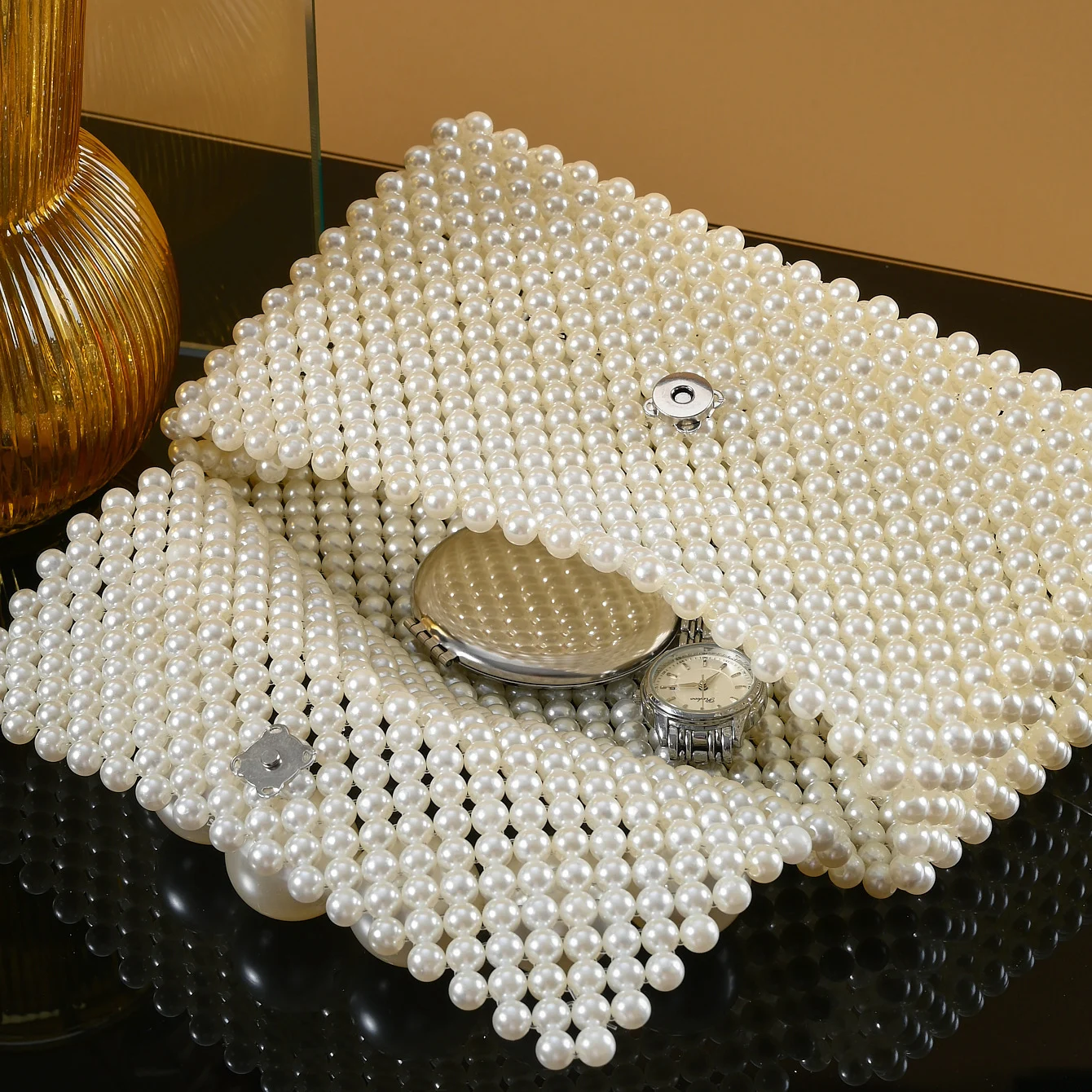 Handmade Luxury Pearl Bag Women Luxury Beaded Handbag