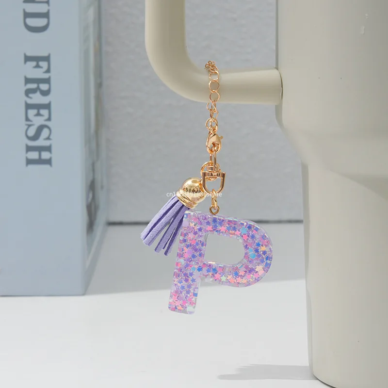 

1 шт. подвеска с надписью, аксессуары для Кубка Стэнли, пурпурный милый инициальный брелок, ручка, подвеска для Стэнли, стакан, бутылка для воды для девочек