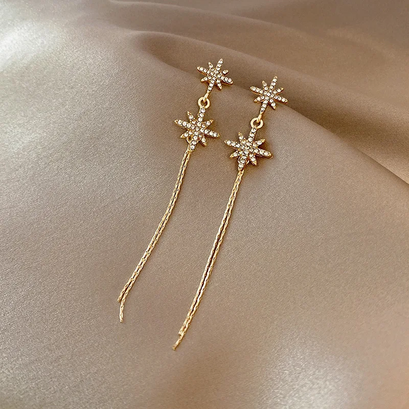 Korean Gold Color Long Tassel Earrings For Women Fashion Crystal Butterfly Heart Star Dangle Earring Lady Elegant Party Jewelry