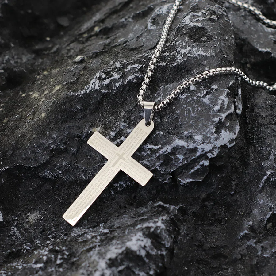 Men's Classic 24 Stainless Steel Cross Necklace - Outdoor Rock Style Pendant
