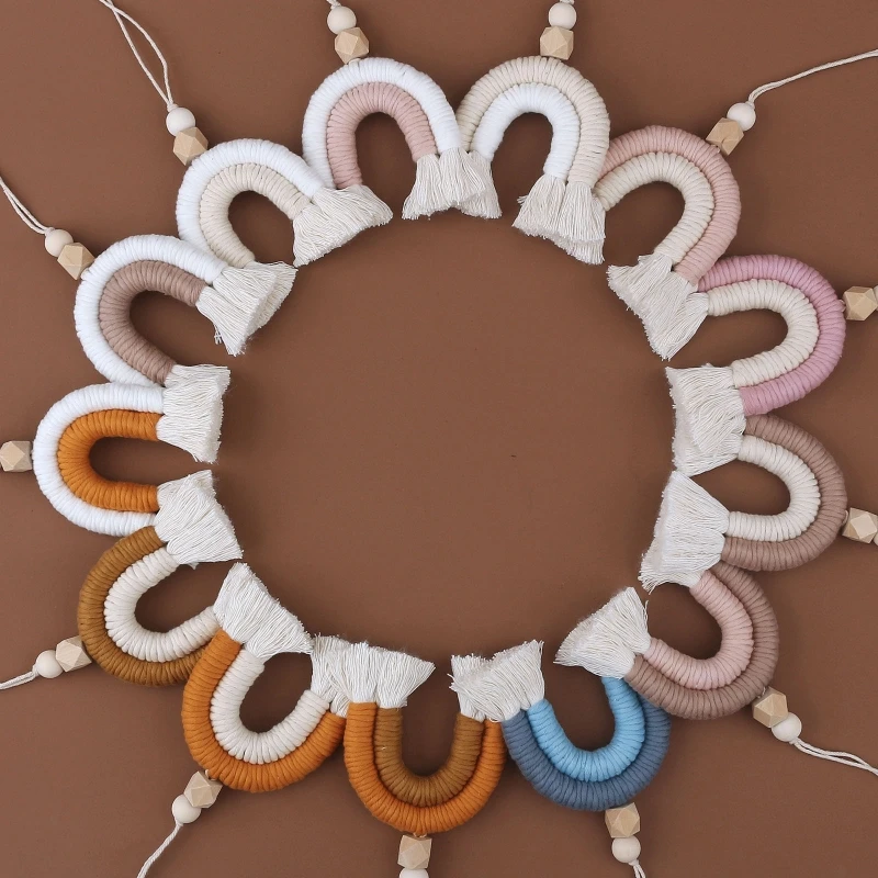 Macrame Rainbow Wall Hanging Decoration Boho Home Decor Party Supplies Baby Shower Dorm Kid Room Bead Car Ornaments 3