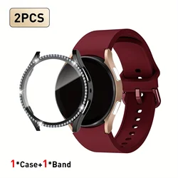 Elegant Strap and Diamond - Accented Case for Smartwatches - Set of 2 (Wine red)