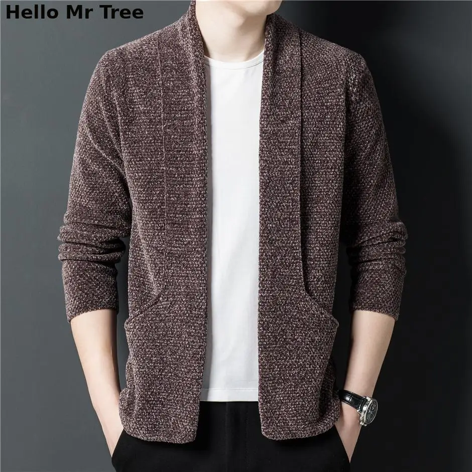 

Pure Color Chenille Cardigan Men Clothing Autumn Winter New Arrival Fashion Thick Warm Cardigan Sweatercoat