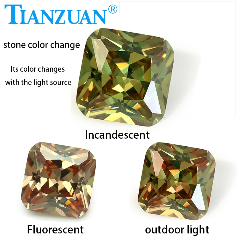 

8x8mm 12x12mm Color Change Cubic Zirconia Diaspore Square Shape Diamond Cut Loose CZ Stone Synthetic Gems Beads