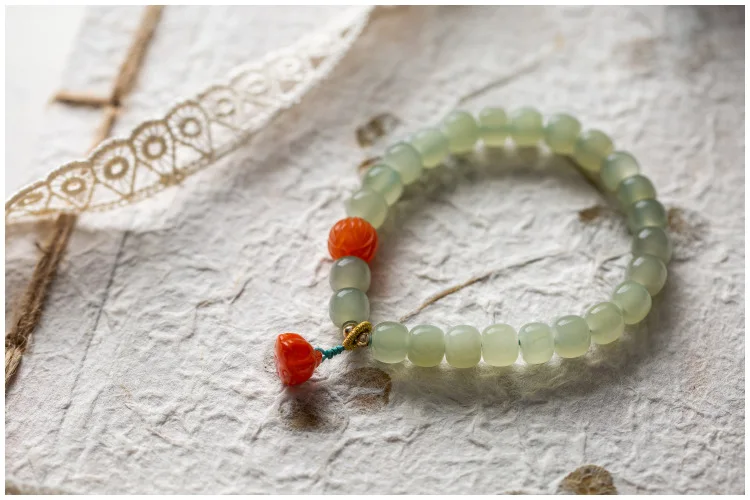 Hetian Jade 7mm Mit Lotus Blume Lotus String Armband Einzigen Kreis DIY frauen Armband hand Nephrit Material schmuck – Detail 18