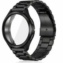 Elegant Metal Strap & PC Protective Case - Premium Band & Cover Set - Galaxy 7 44mm (Black)