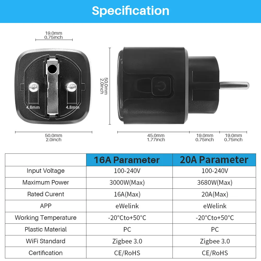 eWelink Zigbee Smart Plug Socket Timing/Countdown/Power Monitoring, Supports Hom