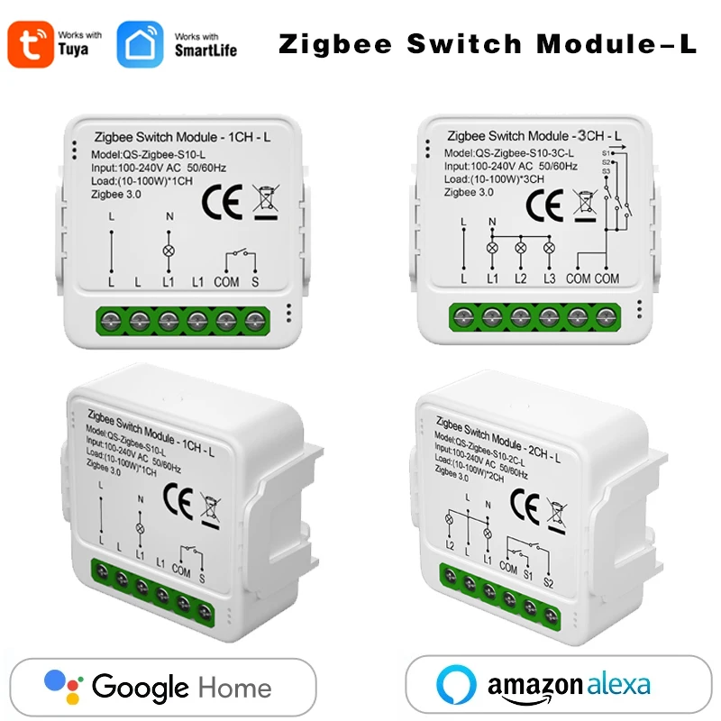 Tuya Zigbee Smart Mini Switch Module - ไม่ต้องใช้สายเป็นกลาง 1/2/3 Gang เข้ากันได้กับ Alexa Google Home 1