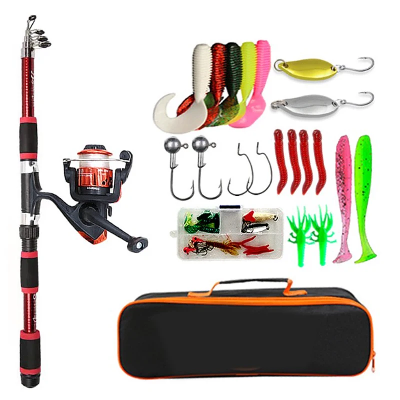 

Fishing Rod Kit, Telescopic Fishing Pole and Reel Combo with Spinning Reel, Line, Lure, Hooks and Carrier Bag, Fishing Gear