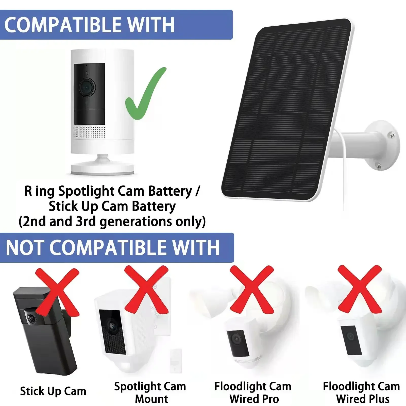 4W Solar panel for Ring Stick Up Cam Battery Spotlight Cam