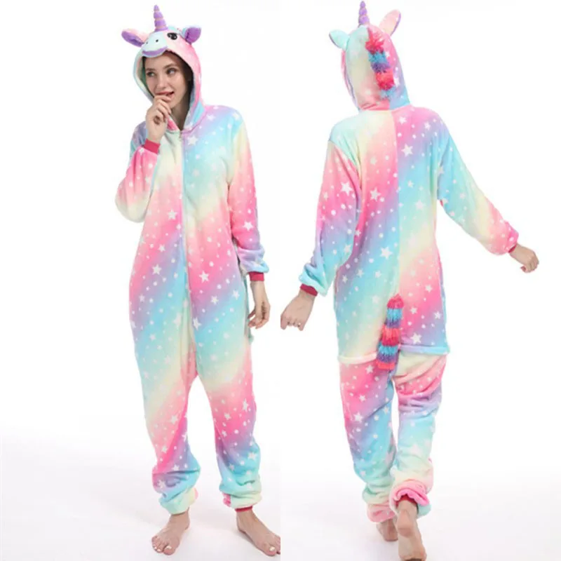 Women's Kigurumi Animal Adults Cat Bear Flannel Onesies Pajama Girls Kid Cosplay Costume Unicorn Jumpsuit Christmas Gift