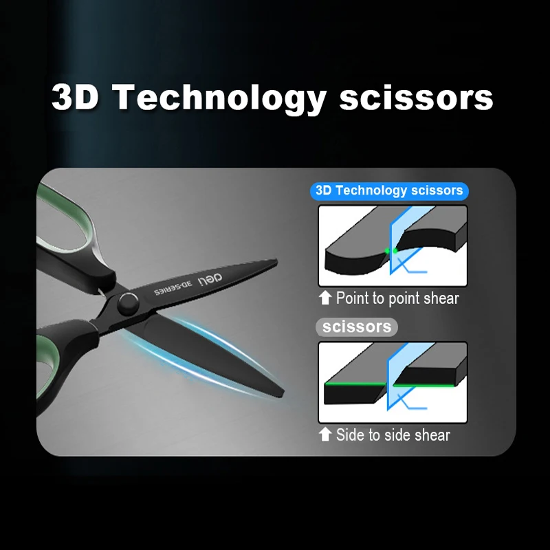 Stationery Scissors Soft Handle Scissors Portable Scissors Cutter Black Blade Scissors Deli Stainless Steel 3D Curved Knife Home Office Hand Craft Anti-stick Shear