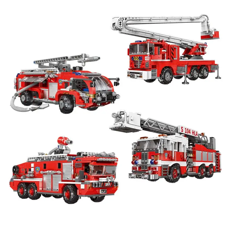 City Fire Station Building Blocks Mini Size Fire Engine Truck Blocks Antincendio Truntable Ladder Bricks Set Giocattoli Per Bambini