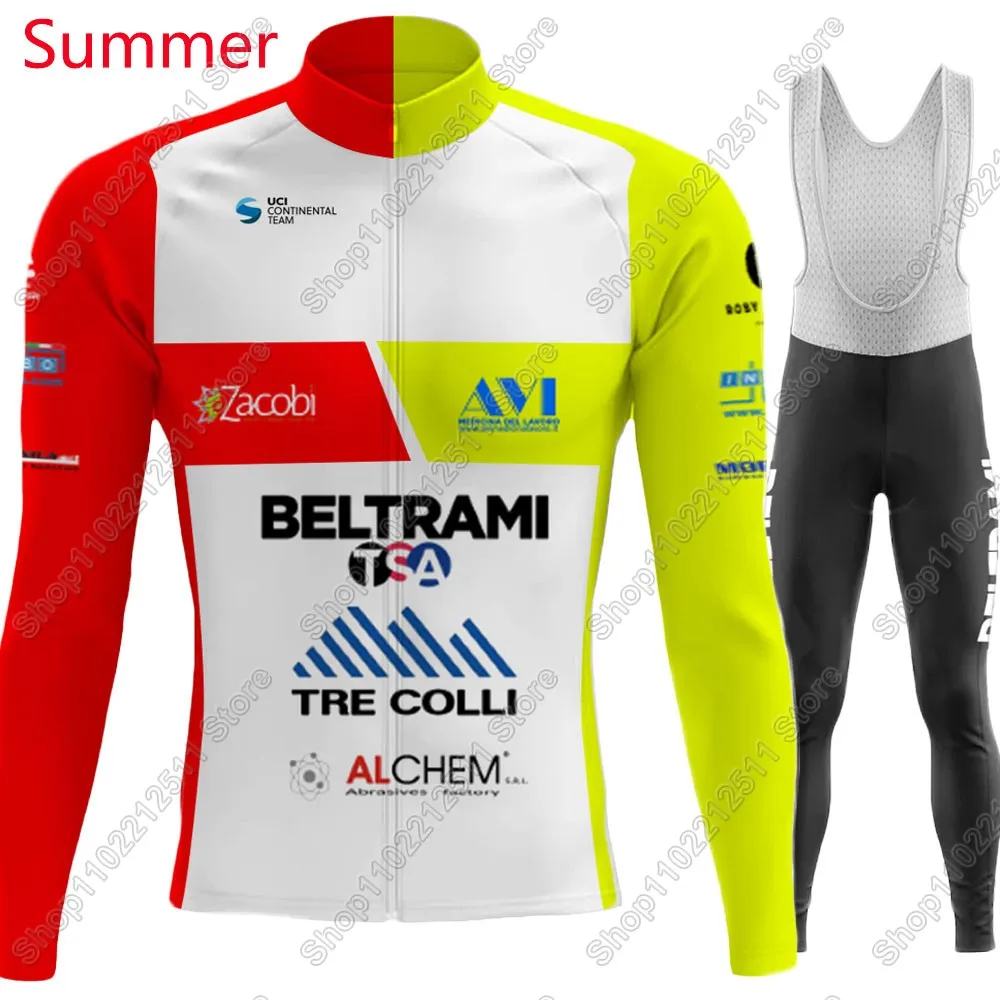 Beltrami TSA Tre Colli Cycling Jersey Set Italy Clothing Suit Mens Long Sleeve MTB Bike Road Pants Bib Ropa Ciclismo
