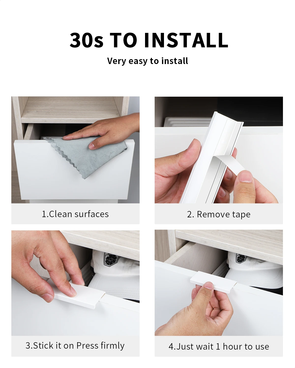 Drawer Self Adhesive Knob Silvery Stick on Handles Concealed Cabinet Handles Drawer Edge pulls Kitchen Fingerpulls