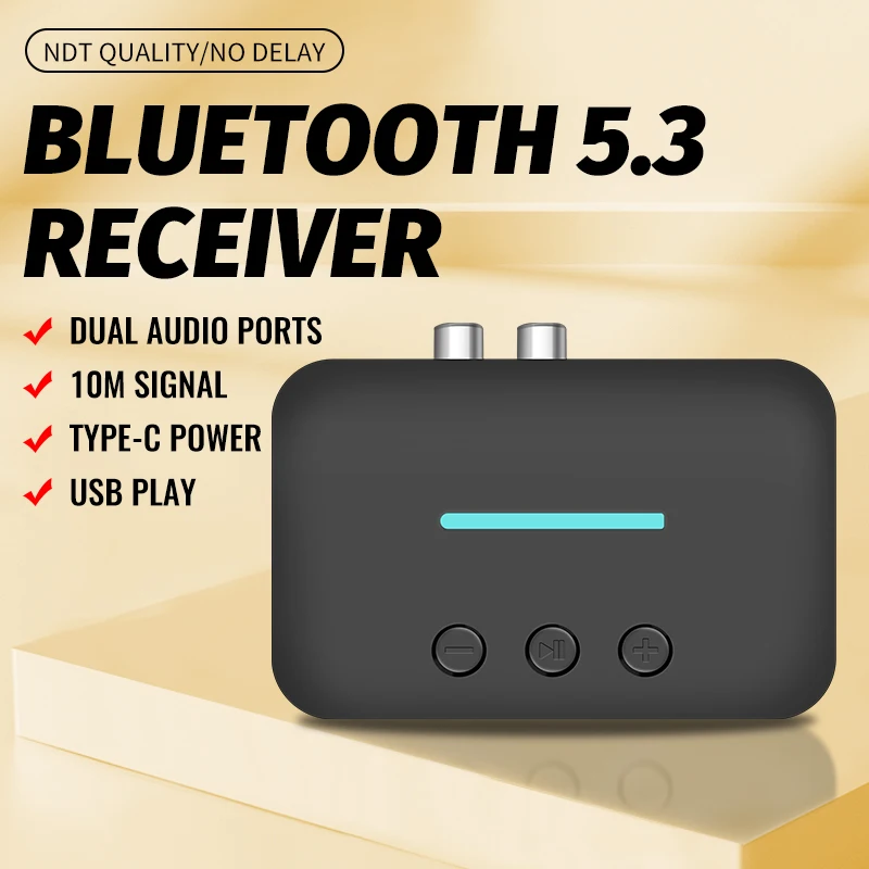 Bluetooth Audio Receiver USB Bluetooth 5.3 Audio Receiver Adapter Wireless Stereo Music 3.5mm AUX R/L RCA Support U-Disk Playback For Desktop Speaker Amp