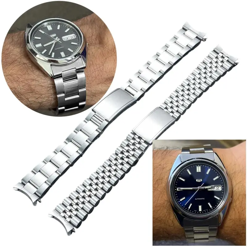 Silver Polished 19mm Hollow Curved End Oyster Style Watch Band Bracelet