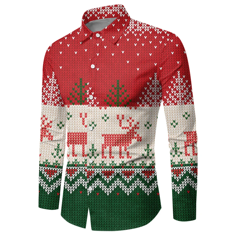 

Men's Christmas Shirts And Blouses Deer Snow Print Single Breasted Casual Long Sleeve Party Dress Up Top Shirt Clothing