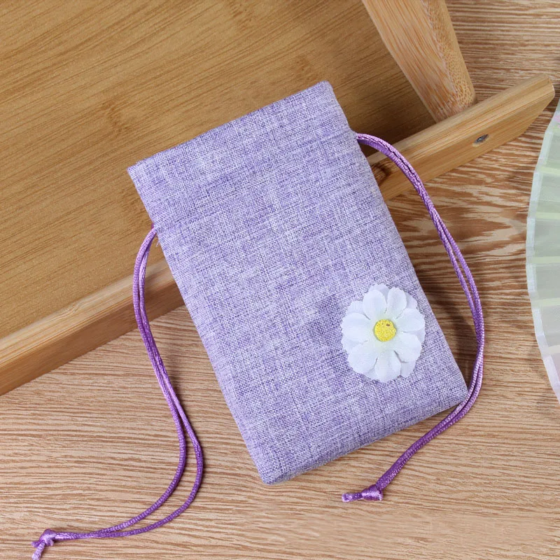 20 PCS/Lot 10x14cm Pink Purple Cotton Linen Bags Flower Drawstring Pouches For Wedding Christmas Party Gift Packaging Sachet Bag