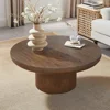 Round Wood Coffee Table for Living Room Modern Circle Coffee Table Pedestal Center Table for Apartment, Easy Assembly Brown 3