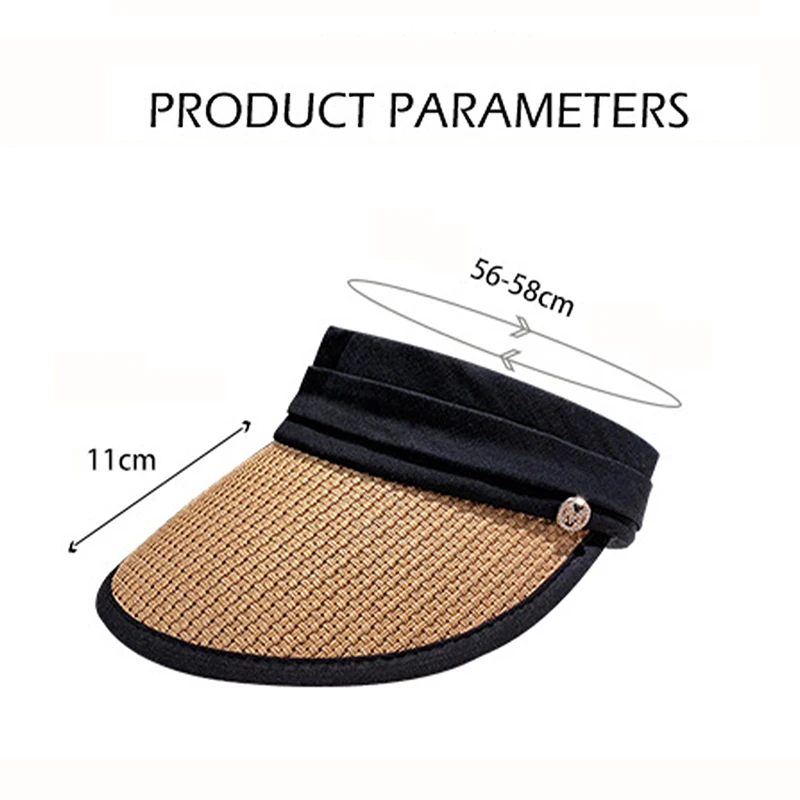 Womens Fashion Empty Top Straw Hat Travel Beach Sunshade Sun Hat Foldable Cruise Visor Cap For Ladies
