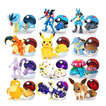 12 Styles Pokemon Anime Deformation Figures Pikachu Eevee Mewtwo Greninja Pokeball Figure Pet Action Model Toys Childrens Gifts