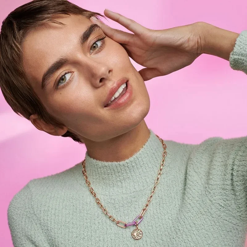 New Women's High Quality 925 Sterling Silver Light Luxury Pearl Logo ME Metal Bead Ring Chain Necklace DIY Fashion Charm Jewelry