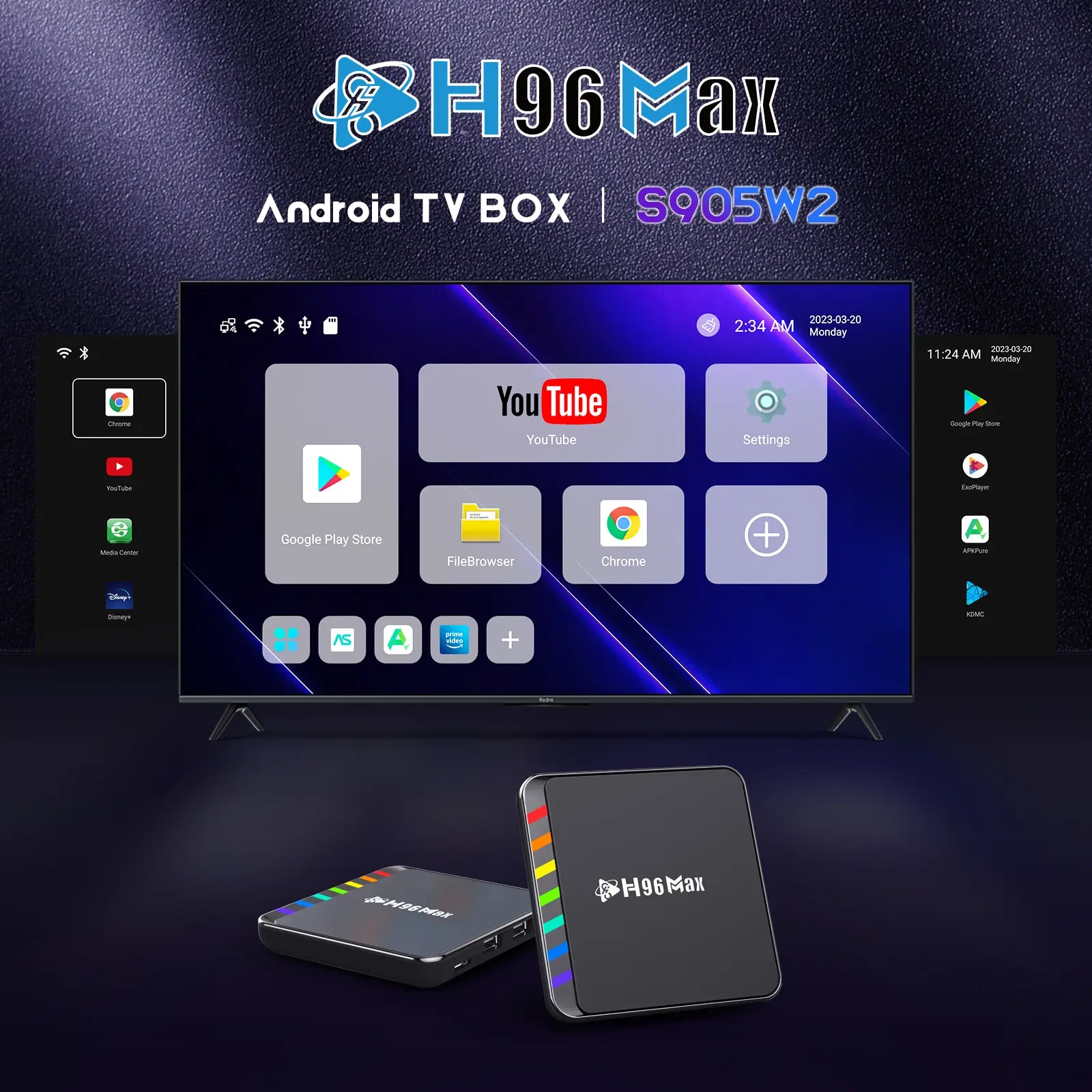 Smart tv box android 11 s905w2 4gb 32gb 64gb av1 quad core wifi6 4k h96 max w2 set top box media player tv box