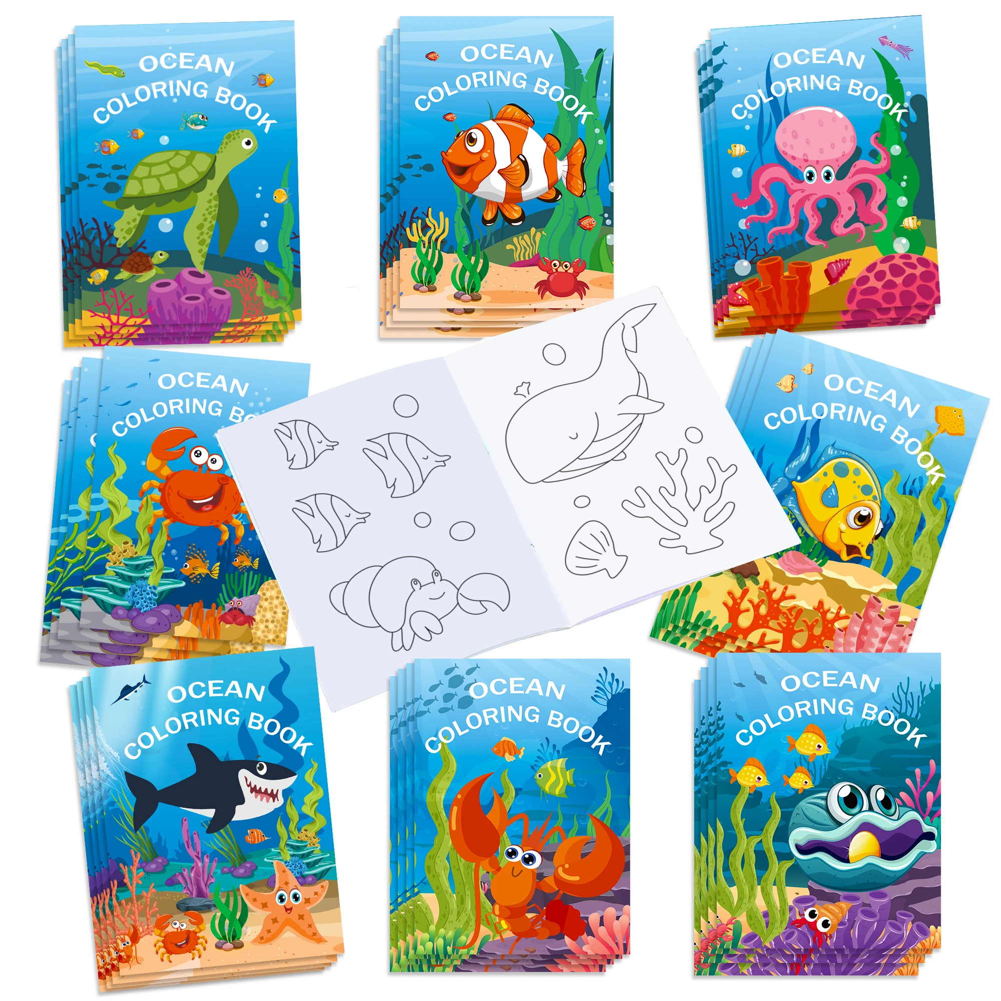 

16pcs Fish Cartoon The world under the sea Painting Educational Toy for Girls Boys Gift DIY Graffiti Scroll Color Filling Books