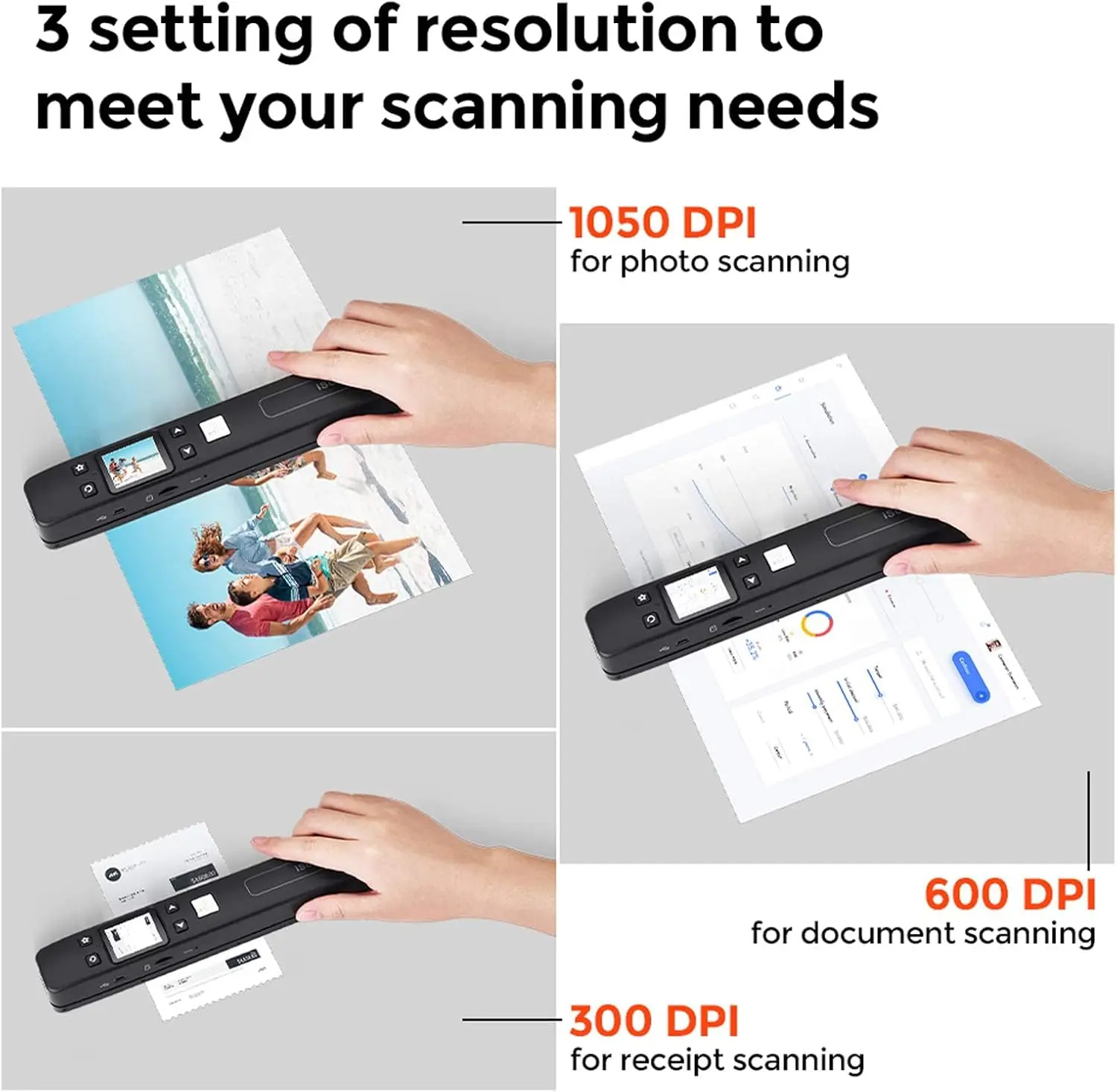 Portable iScan Document Photos Scanner 1050DPI Support WiFi & Rechargeable Handheld Scan Photo Mobile Scanner JPG/PDF Format, document scanner