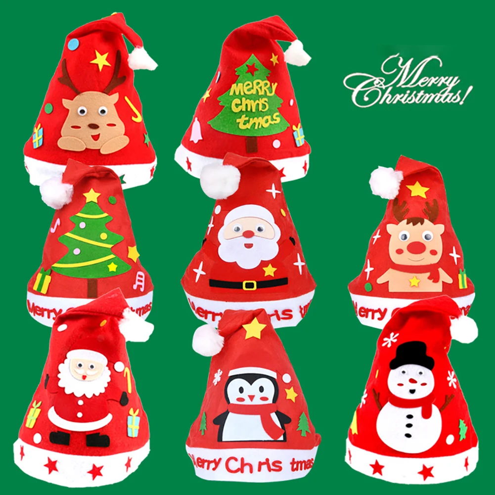 Christmas Santa Hats Handmade DIY Pattern Xmas Hat Creative Children's Christmas Gift