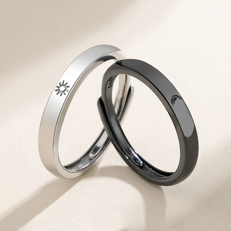 Fashion Simple Couple Ring Silver Color Sun Moon Adjustable Open Ring Jewelry For Women Men Wedding Anniversary Gifts fashion rings couple rings fashion ring finger rings