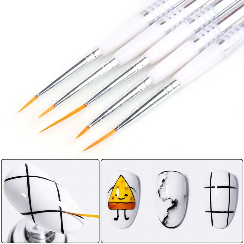 

HEALLOR 5pcs Dual End Nail Art Dotting Pen Set French Stripe Nail Liner Flower Brush Drawing Painting Carving Manicure Tools