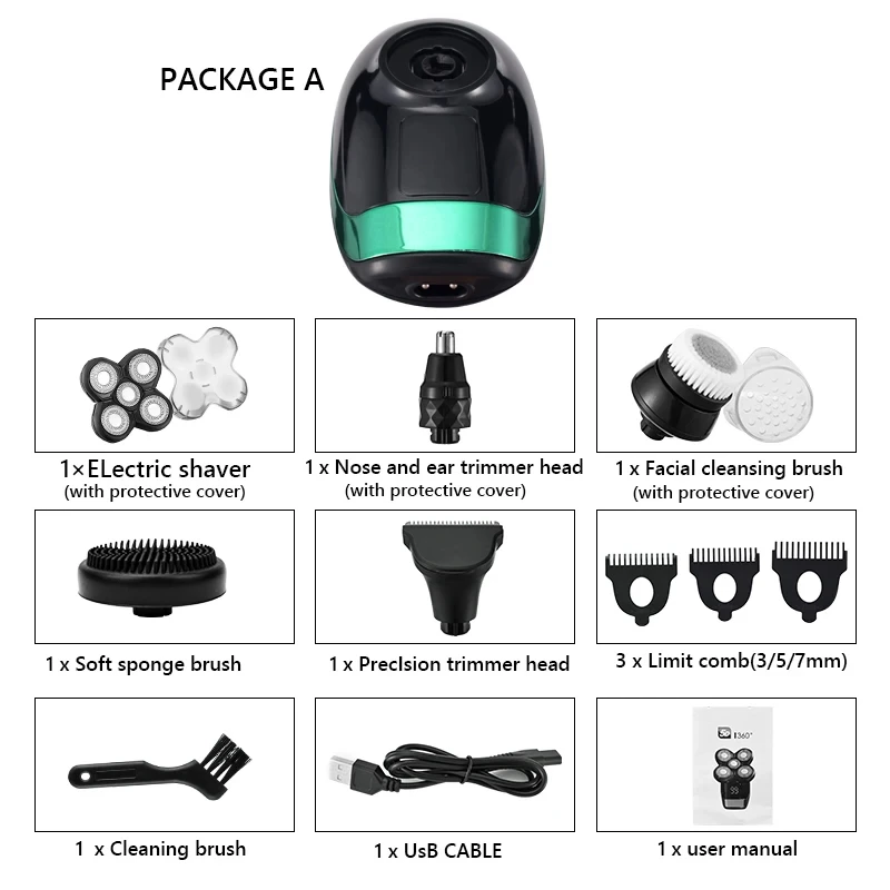 5 In 1 4D Men's Rechargeable Bald Head Electric Shaver