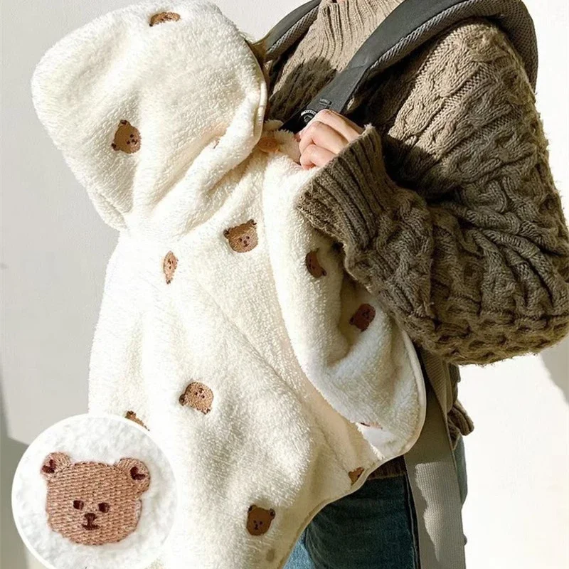 Winter Baby Hooded Cloak Baby Girl Coat Infant Outfit Windproof Coral Velvet Blankets For Newborn Embroidered Clothes