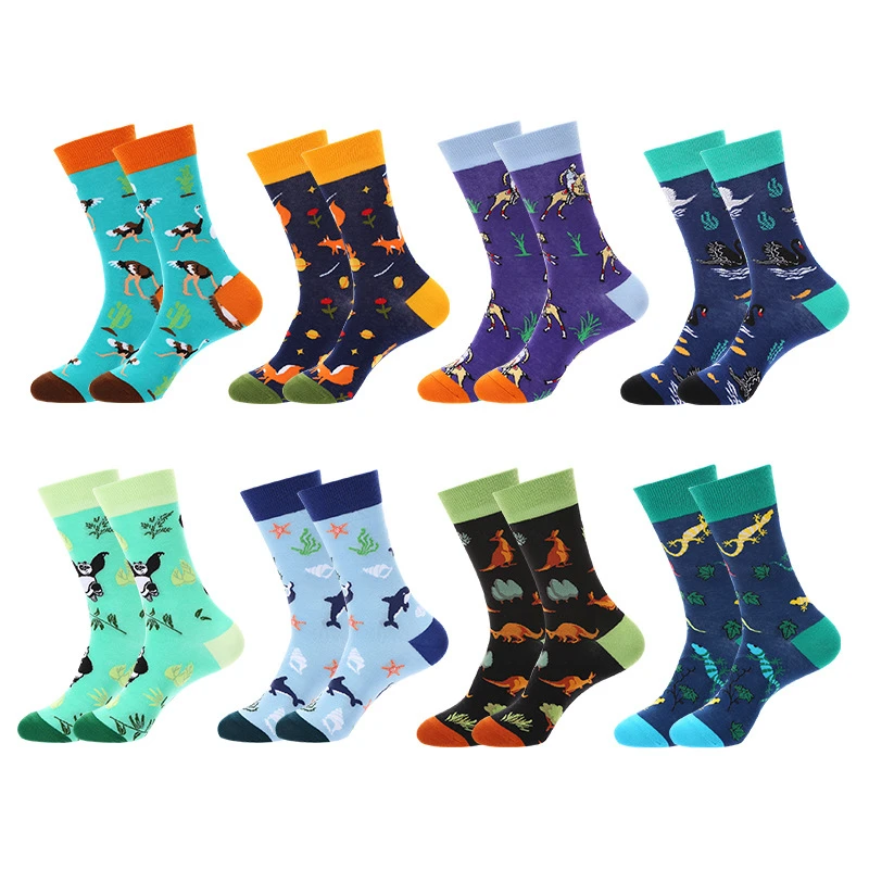 

Spring New Men's Socks Animal Pattern Ins Trend Cotton Unisex Medium Socks Sweat-Absorbing Soft Personality Women's Happy Socks