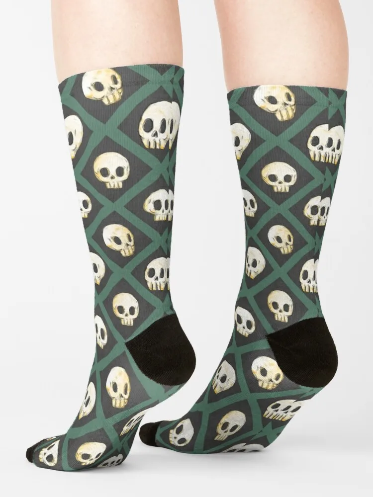 Tiling Skulls 3/4 - Green Socks Warm Socks Winter Socks Men